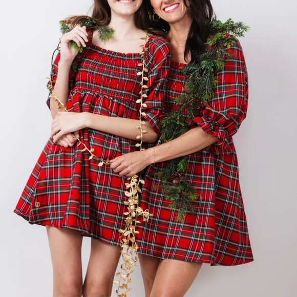 Nicole Miller Dresses & Skirts - Nicole Miller Red Smocked Tartan Plaid Puff Sleeve Dress S